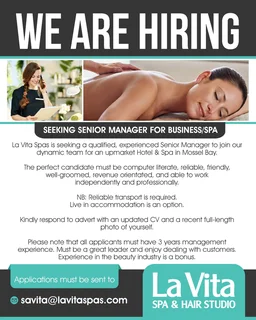 Senior manager for Spa business -  Vacancy