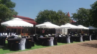 Tables and chairs hire. Stretch tents hire, Umbrellas and Gazebos hire. Full decor set up and cater