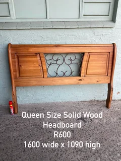 Queen Size Solid Wood Headboard with Metal Trim