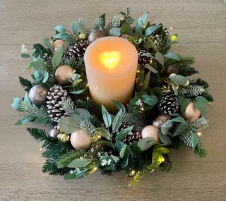 Festive Table Centerpiece With Candle &amp; Lights