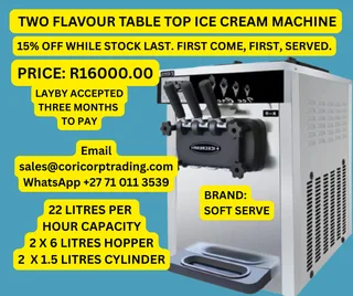 Two flavour table top ice cream machine for sale