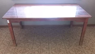 Wooden Dining/Patio Table Dark with Flute Legs- Hand Made -Used