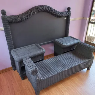 Wicker Bedroom Suite - Headboard, 2 x Side Tables and Bench Seat