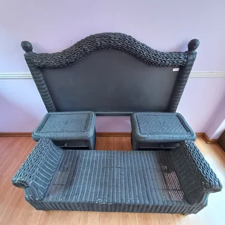 Wicker Bedroom Suite - Headboard, 2 x Side Tables and Bench Seat