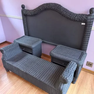 Wicker Bedroom Suite - Headboard, 2 x Side Tables and Bench Seat