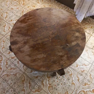 Round Wooden Side Table Ornate