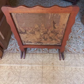 Antique Fire Guard Wood and Material in-lay- Used