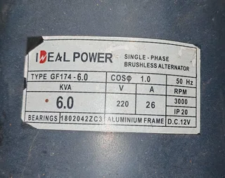 Generator - 6KVA Generator (Ideal Power) GF174-6.0