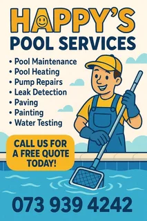 I do pools maintenance,pool repairs and solar panel cleaning reference Henry 0832253270