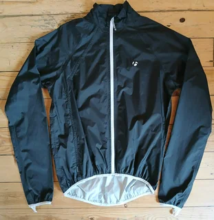 Bontrager cycling waterproof packable rain jacket.