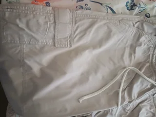 Gents shorts long length white elasticated at the waist one cream with draw string Rneg