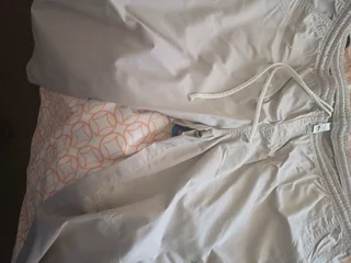 Gents shorts long length white elasticated at the waist one cream with draw string Rneg