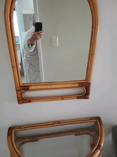 Wall mirror cane and wooden frame old school R900