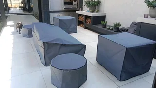 Outdoor patio furniture covers and roller up blinds etc