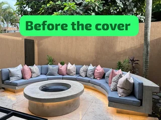 Outdoor patio furniture covers and roller up blinds etc