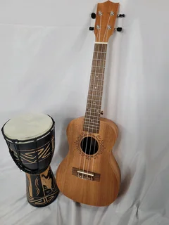 Ukulele guitar and djembe drum.