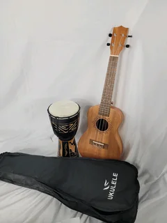 Ukulele guitar and djembe drum.