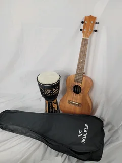 Ukulele guitar and djembe drum.