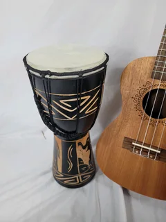 Ukulele guitar and djembe drum.