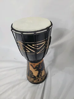 Ukulele guitar and djembe drum.