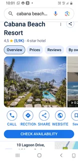 Cabana beach resort June 25th to 20th