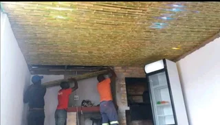 Bamboo fencing and ceiling with