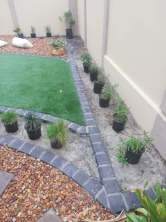 Artificial grass and paving