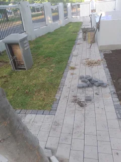 Natural grass and cobbles paving