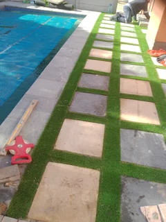 Blocks and artificial grass