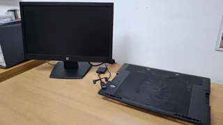 HP Monitor screen - Cooling pad - HDMI Cable - HDMI Connector with VGA cable and power supply