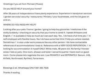 Accommodation needed