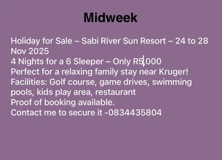 In ONE day-Vacation Midweek near Kruger Park