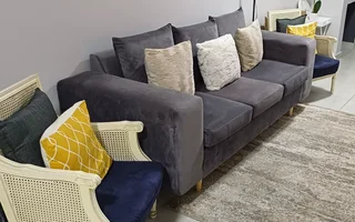 Couch, chairs, scatter cushions and rug for sale