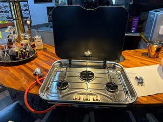 Gas hob. Three burner Dometic with glass top
