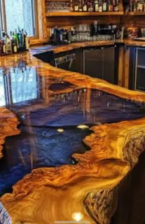 Pure wood artistic designed and handcrafted pieces of furniture with option of epoxy rasin