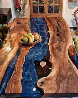 Pure wood artistic designed and handcrafted pieces of furniture with option of epoxy rasin
