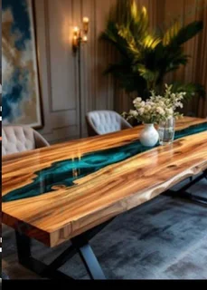 Pure wood artistic designed and handcrafted pieces of furniture with option of epoxy rasin