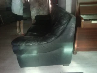 Genuine black leather sofa