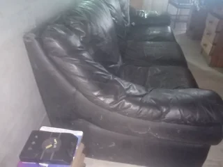 Genuine black leather sofa
