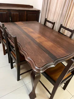 Solid Imbuia table &#43;- 1.7m x 1.2m with 5 matching chairs in excellent condition