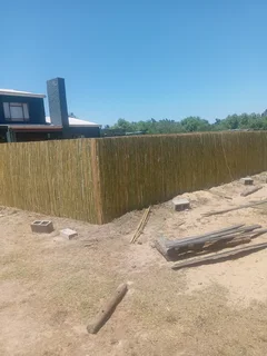 Bamboo fencing and wooden pannels.