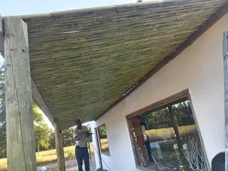 Bamboo fencing and wooden pannels.