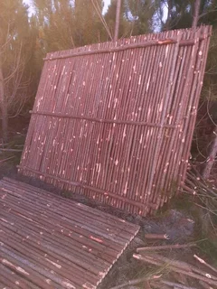 Bamboo fencing and wooden pannels.