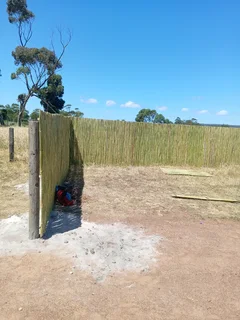 Bamboo fencing and wooden pannels.