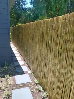 Bamboo fencing and wooden pannels.
