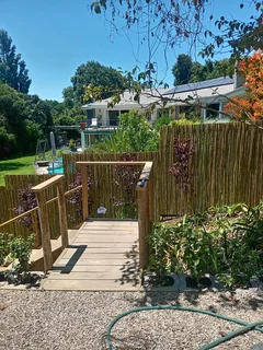 Bamboo fencing and wooden pannels.