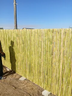 Bamboo fencing and wooden pannels.