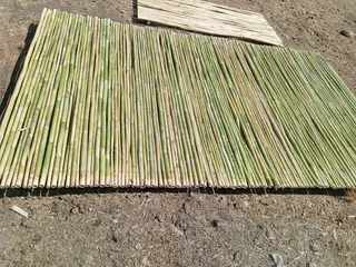 Bamboo fencing and wooden pannels.