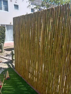 Bamboo fencing and wooden pannels.