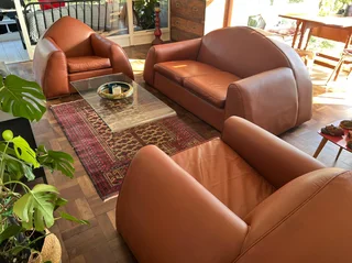 Brown Pleather Art Deco Set